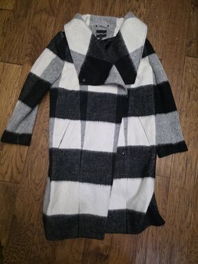 Express Black & Gray Plaid Open-Front Sweater Coat